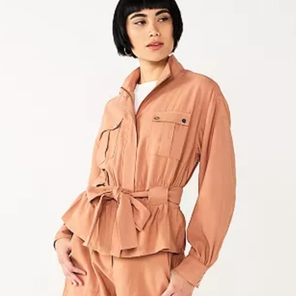NWT Nine West Mocha Frosting Medium Weight Belted Utility Jacket, Size XS